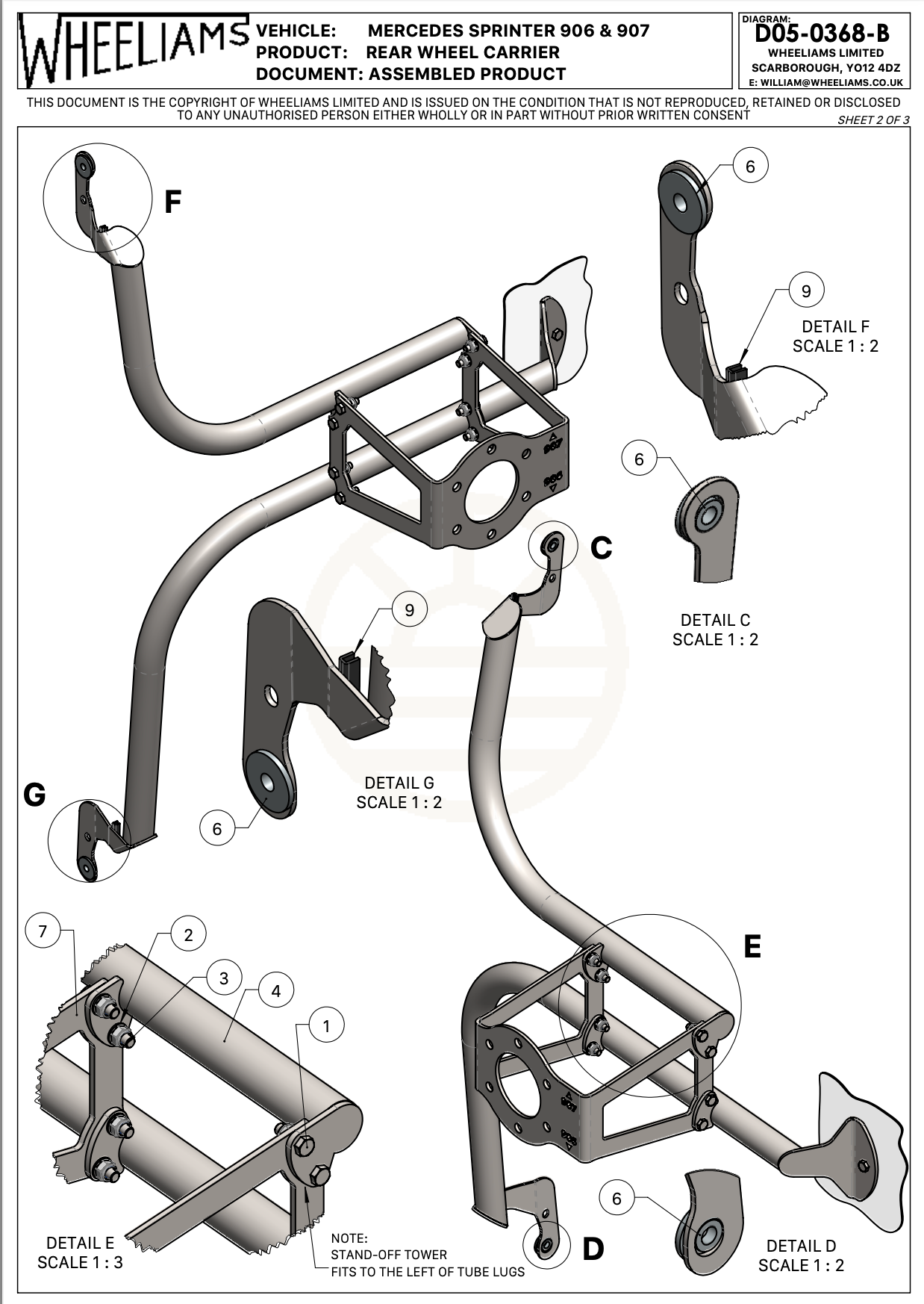 Mercedes Sprinter 906 / Volkswagen Crafter Tubular Rear Door Spare Wheel Carrier