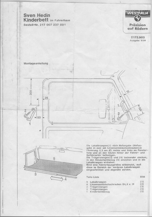 VW LT MK1 WESTFALIA KINDERBETT CHILD CAB HAMMOCK 1976-1996