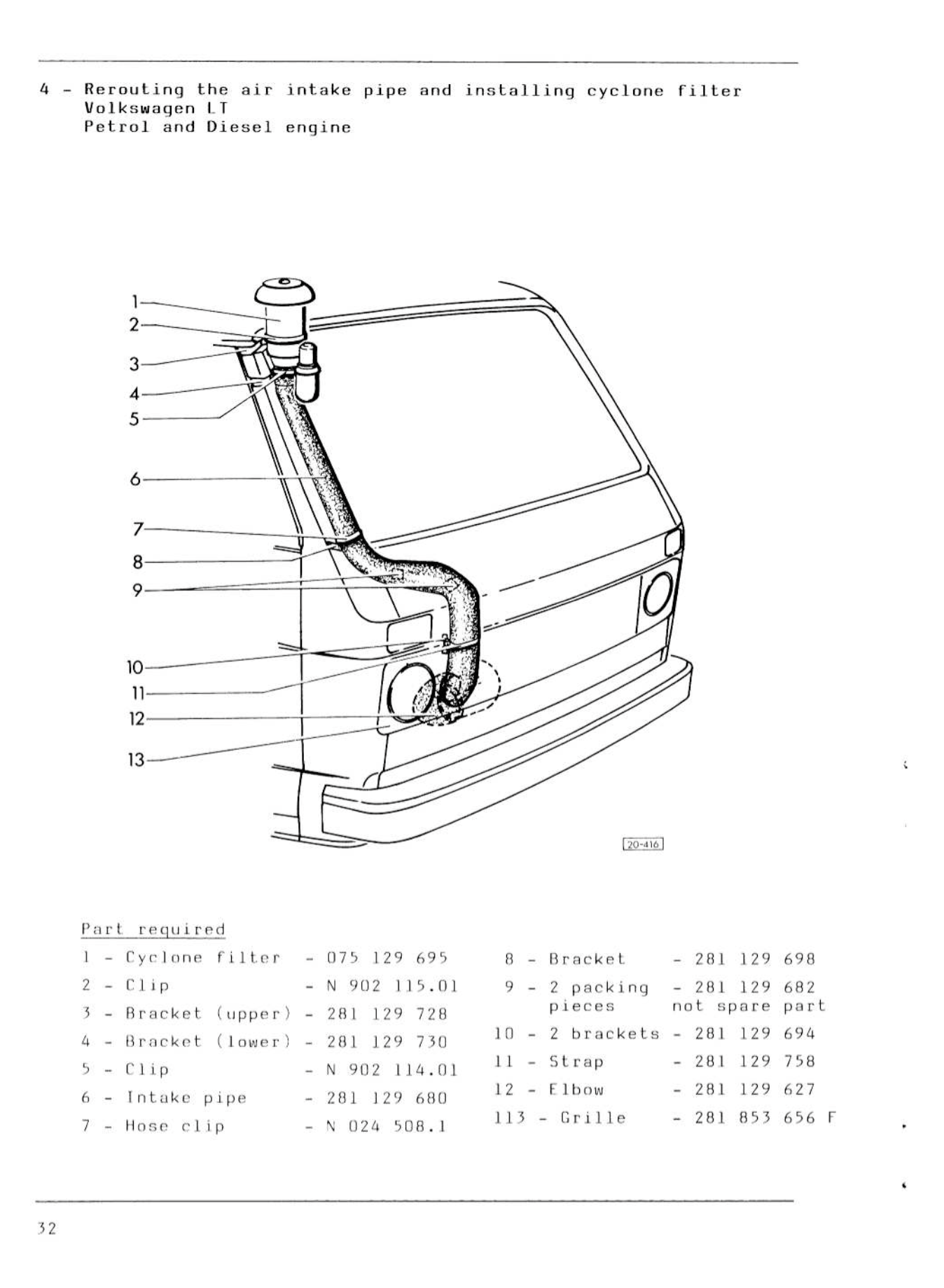Volkswagen LT MK1 Snorkel Kit 4x4 1:1 reproduction of original